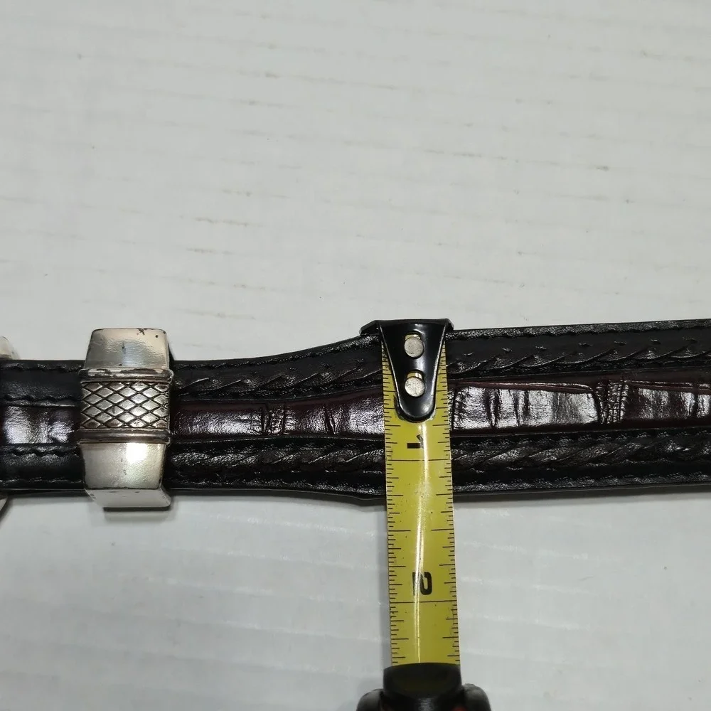 Vintage Onyx By Brighton Leather Belt Silver Tone‎ Hardware Croc Brown 40